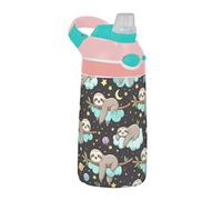 Sevdomey Cute Sloths - Botella de agua para niños y niñas, con pajilla, de acero inoxidable, aislada, a prueba de fugas, 480 ml, para escuela, guardería, viajes, deportes