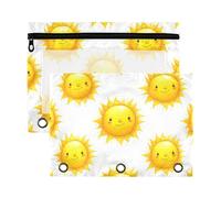 Sevdomey Cute Suns - Estuche para lápices de 3 anillos con ventana transparente, paquete de 2 bolsas con cremallera para oficina, Lindos soles, 7.08*9.85 inch, Bolsa para lápices