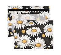Sevdomey Daisy - Estuche para lápices de 3 anillos con ventana transparente, paquete de 2 bolsas con cremallera para oficina