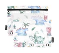 Sevdomey Dinosaurs - Estuche para lápices de acuarela de 3 anillos con ventana transparente, paquete de 2 bolsas con cremallera para oficina, Dinosaurios acuarela, 7.08*9.84 inch, Bolsa para lápices