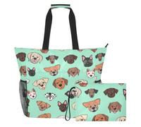 Sevdomey Dog Faces - Bolsa de playa grande de 36 L con compartimento húmedo y seco, impermeable, para viajes, gimnasio, piscina, natación, a prueba de arena