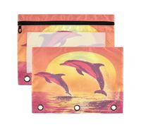 Sevdomey Dolphins - Estuche para lápices de 3 anillos con ventana transparente, paquete de 2 bolsas con cremallera para oficina, Delfines saltando, 7.08*9.85 inch, Bolsa para lápices