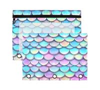 Sevdomey Estuche de 3 anillos con ventana transparente, 2 bolsas con cremallera para oficina, Escamas de pez arcoíris, 7.08*9.85 inch, Bolsa para lápices