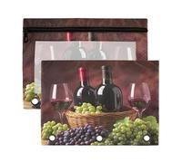 Sevdomey Estuche para botellas de vino tinto con 3 anillos con ventana transparente, paquete de 2 bolsas con cremallera para oficina, Botellas de vino tinto, 7.08*9.85 inch, Bolsa para lápices