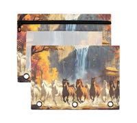 Sevdomey Estuche para lápices con 3 anillos con ventana transparente, paquete de 2 bolsas con cremallera para oficina, Caballos corriendo, 7.08*9.85 inch, Bolsa para lápices