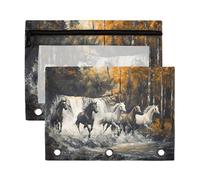 Sevdomey Estuche para lápices con 3 anillos con ventana transparente, paquete de 2 bolsas con cremallera para oficina, Caballos corriendo, 7.08*9.85 inch, Bolsa para lápices