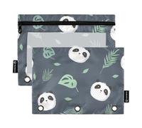 Sevdomey Estuche para lápices con diseño de Cabeza de Panda de Dibujos Animados, 3 Anillos con Ventana Transparente, Paquete de 2 Bolsas con Cremallera para Oficina, Cabeza de Panda de Dibujos