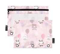 Sevdomey Estuche para lápices con diseño de oso panda de dibujos animados, 3 anillos con ventana transparente, paquete de 2 bolsas con cremallera para oficina, Oso panda de dibujos animados, 7.08*9.84