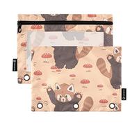 Sevdomey Estuche para lápices con diseño de panda rojo con 3 anillos con ventana transparente, paquete de 2 bolsas con cremallera para oficina, Patrón de panda rojo, 7.08*9.84 inch, Bolsa para lápices