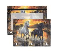 Sevdomey Estuche para lápices de 3 anillos con ventana transparente, paquete de 2 bolsas con cremallera para oficina, Carrera de caballos, 7.08*9.85 inch, Bolsa para lápices