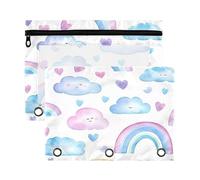 Sevdomey Estuche para lápices de acuarela con 3 anillos con ventana transparente, paquete de 2 bolsas con cremallera para oficina, Arco iris de acuarela, 7.08*9.85 inch, Bolsa para lápices