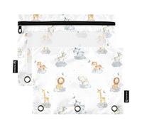 Sevdomey Estuche para lápices de Acuarela de Animales, 3 Anillos con Ventana Transparente, Paquete de 2 Bolsas con Cremallera para Oficina, Acuarela de Animales, 7.08 * 9.211 Inch, Bolsa para lápices