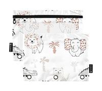 Sevdomey Estuche para lápices de animales africanos con 3 anillos con ventana transparente, paquete de 2 bolsas con cremallera para oficina, Bonito animal africano, 7.08*9.265 inch, Bolsa para lápices