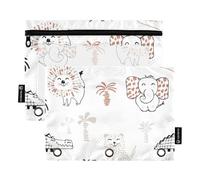 Sevdomey Estuche para lápices de Animales africanos de 3 Anillos con Ventana Transparente, Paquete de 2 Bolsas con Cremallera para Oficina, Animal Africano, 7.08 * 9.84 Inch, Bolsa para lápices