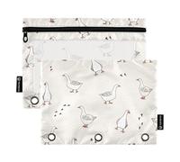 Sevdomey Estuche para lápices de animales de granja de ganso con 3 anillos con ventana transparente, paquete de 2 bolsas con cremallera para oficina, Animales de granja de ganso, 7.08*9.84 inch, Bolsa