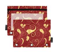 Sevdomey Estuche para lápices de Corazones con 3 Anillos con Ventana Transparente, Paquete de 2 Bolsas con Cremallera para Oficina, Bonitos Corazones, 7.08 * 9.84 Inch, Bolsa para lápices