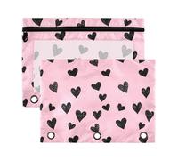 Sevdomey Estuche para lápices de corazones negros con 3 anillos con ventana transparente, paquete de 2 bolsas con cremallera para oficina, Corazones Negros, 7.08*9.85 inch, Bolsa para lápices