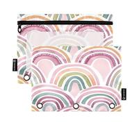 Sevdomey Estuche para lápices de Dibujos Animados con 3 Anillos con Ventana Transparente, Paquete de 2 Bolsas con Cremallera para Oficina, Arco Iris de Dibujos, 7.08 * 9.84 Inch, Bolsa para lápices