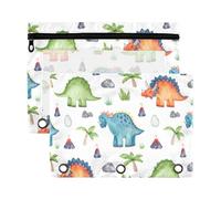 Sevdomey Estuche para lápices de dinosaurios de acuarela con 3 anillos con ventana transparente, paquete de 2 bolsas con cremallera para oficina, Dinosaurios de acuarela, 7.08*9.85 inch, Bolsa para
