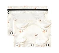 Sevdomey Estuche para lápices de gansos blancos de 3 anillos con ventana transparente, paquete de 2 bolsas con cremallera para oficina