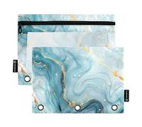 Sevdomey Estuche para lápices de mármol líquido Azul con 3 Anillos con Ventana Transparente, Paquete de 2 Bolsas con Cremallera para Oficina, Mármol líquido Azul, 7.08 * 9.84 Inch, Bolsa para lápices