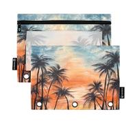 Sevdomey Estuche para lápices de Palmera con 3 Anillos con Ventana Transparente, Paquete de 2 Bolsas con Cremallera para Oficina, Palmera, 7.08 * 9.84 Inch, Bolsa para lápices
