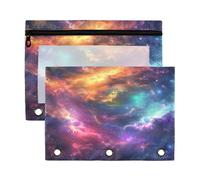 Sevdomey Estuche para lápices Galaxy de 3 anillos con ventana transparente, paquete de 2 bolsas con cremallera para oficina, Galaxy, 7.08*9.85 inch, Bolsa para lápices