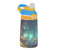Sevdomey Fairy Forest - Botella de agua para niños y niñas, con pajilla, de acero inoxidable, aislada, a prueba de fugas, 480 ml, para escuela, guardería, viajes, deportes
