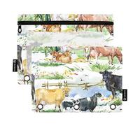 Sevdomey Farm Animals - Estuche para lápices de acuarela con 3 anillos con ventana transparente, paquete de 2 bolsas con cremallera para oficina, Acuarela de animales de granja, 7.08*9.84 inch, Bolsa