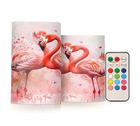 Sevdomey Flamingos in Love - Velas sin llama con control remoto, velas de llama realistas, temporizador de 24 horas, funciona con pilas, velas LED para decoración del hogar