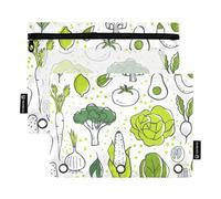 Sevdomey Fresh Vegetables - Estuche para lápices de 3 Anillos con Ventana Transparente, Paquete de 2 Bolsas con Cremallera para Oficina, Verduras Frescas, 7.08 * 9.84 Inch, Bolsa para lápices