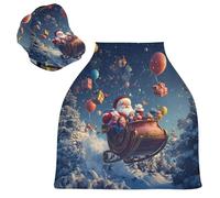 Sevdomey Funda de asiento de coche de lactancia con diseño de Papá Noel volando en su trineo para bebés recién nacidos, funda multiusos suave y transpirable para lactancia materna - Fundas de asiento
