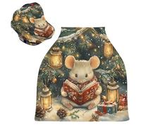 Sevdomey Funda de asiento de coche para bebés recién nacidos, multiusos, suave, transpirable, para lactancia, diseño de ratón bajo el árbol de Navidad, bufanda de lactancia