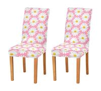 Sevdomey Fundas elásticas para sillas de comedor, 2 unidades, diseño de margaritas blancas, fundas elásticas lavables con patrones navideños para cocina, sala de estar, decoración de bodas y fiestas