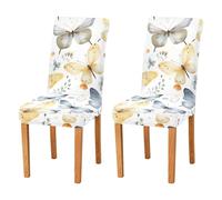 Sevdomey Fundas elásticas para sillas de comedor, 2 unidades, diseño vintage de mariposas, fundas elásticas lavables con patrones navideños para cocina, sala de estar, decoración de bodas y fiestas