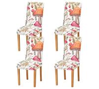 Sevdomey Fundas elásticas para sillas de comedor con diseño de setas de acuarela, 4 piezas, fundas elásticas lavables con patrones navideños para cocina, sala de estar, decoración de bodas y fiestas