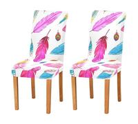 Sevdomey Fundas elásticas para sillas de comedor con plumas de acuarela, 2 unidades, fundas elásticas lavables con patrones navideños para cocina, sala de estar, decoración de bodas y fiestas