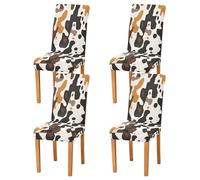 Sevdomey Fundas elásticas para sillas de comedor con textura de piel de vaca, 4 piezas, fundas elásticas lavables con patrones navideños para cocina, sala de estar, decoración de bodas y fiestas
