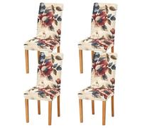Sevdomey Fundas elásticas para sillas de comedor, diseño floral vintage, 4 piezas, fundas elásticas lavables con patrones navideños para cocina, sala de estar, decoración de bodas y fiestas