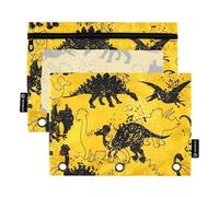 Sevdomey Funny Dinosaurs - Estuche para lápices de 3 Anillos con Ventana Transparente, Paquete de 2 Bolsas con Cremallera para Oficina, Dinosaurios Divertidos, 7.08 * 9.84 Inch, Bolsa para lápices