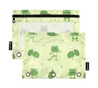 Sevdomey Funny Green Frogs - Estuche para lápices de 3 Anillos con Ventana Transparente, Paquete de 2 Bolsas con Cremallera para Oficina, Divertidas Ranas Verdes, 7.08 * 9.84 Inch, Bolsa para lápices