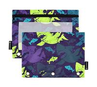 Sevdomey Funny Sharks - Estuche para lápices de 3 Anillos con Ventana Transparente, Paquete de 2 Bolsas con Cremallera para Oficina, Tiburones Divertidos, 7.08 * 9.84 Inch, Bolsa para lápices
