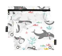 Sevdomey Funny Sharks - Estuche para lápices de 3 Anillos con Ventana Transparente, Paquete de 2 Bolsas con Cremallera para Oficina, Tiburones Divertidos, 7.08 * 9.84 Inch, Bolsa para lápices