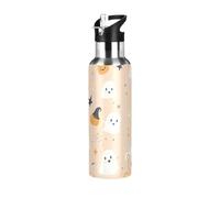 Sevdomey Ghosts and Witches' Hats - Botella de agua con tapa con pajilla, 20 onzas, botella de agua aislada al vacío de acero inoxidable para deportes, ciclismo, senderismo, gimnasio, escuela y hogar