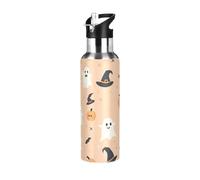 Sevdomey Ghosts and Witches' Hats - Botella de agua con tapa con pajilla, 20 onzas, botella de agua aislada al vacío de acero inoxidable para deportes, ciclismo, senderismo, gimnasio, escuela y hogar