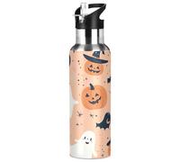Sevdomey Ghosts and Witches' Hats - Botella de agua con tapa de popote, 32 onzas, botella de agua aislada al vacío de acero inoxidable para deportes, ciclismo, senderismo, gimnasio, escuela y hogar