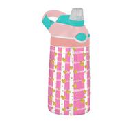 Sevdomey Golden Hearts - Botella de agua para niños y niñas, con pajilla, aislamiento de acero inoxidable, a prueba de fugas, 480 ml, para escuela, guardería, viajes, deportes