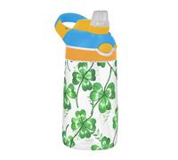 Sevdomey Green Clover Leaves - Botella de agua para niños con pajilla, acero inoxidable, aislada, a prueba de fugas, 480 ml, para escuela, guardería, viajes, deportes