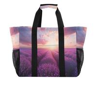 Sevdomey Hermosa bolsa de playa grande de campo de lavanda impermeable con bolsillos para mujer, viajes, gimnasio, piscina