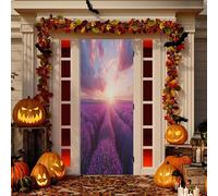 Sevdomey Hermosa cubierta de puerta de campo de lavanda, cubierta de puerta de porche, cubierta de tela elástica de alta elasticidad para decoración del hogar, fiesta festiva, 32 x 79 pulgadas